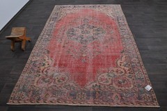 Oushak Turkish Vintage Rug 6×9 Kilim Rug Anatolian Handmade Boho Decor RED
