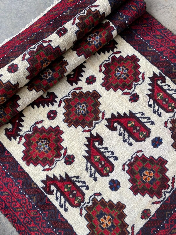 Handmade Afghan Tribal Accent Rug 3'x6' Geometric Paisley Design, Light Distress gallery