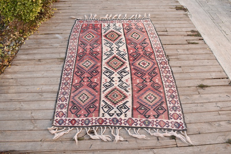 Turkish Rug 42''x63'' Handwoven Van Kilim 107x162cm Wool Vintage Tribal Area Rug gallery