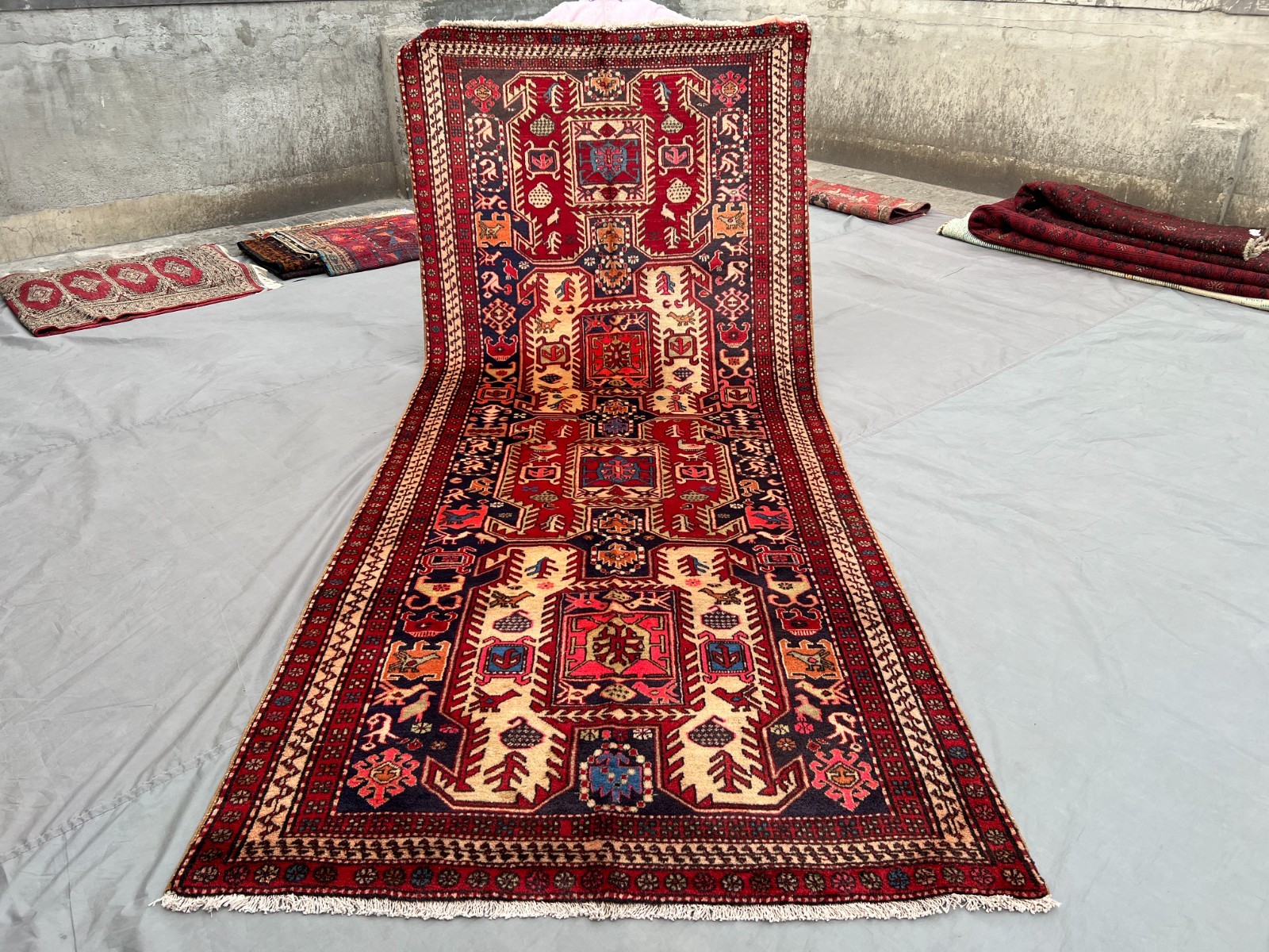 4.3x10.1 ft Vintage Afghan Hand Knotted Persian Style Wide Runner Rug, Entry Rug gallery