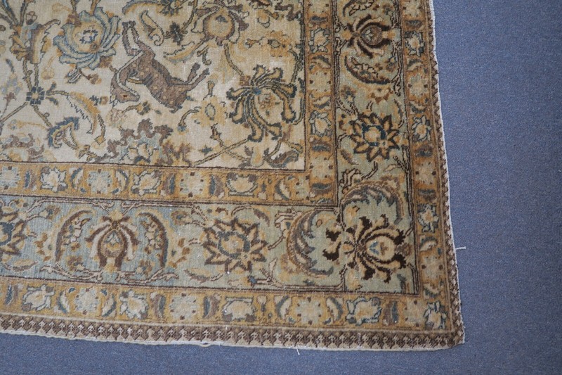 Vintage Kurdish Northwest Tab Rug Wool Hand Knotted 7'5 x 10'9 Distressed Horses gallery