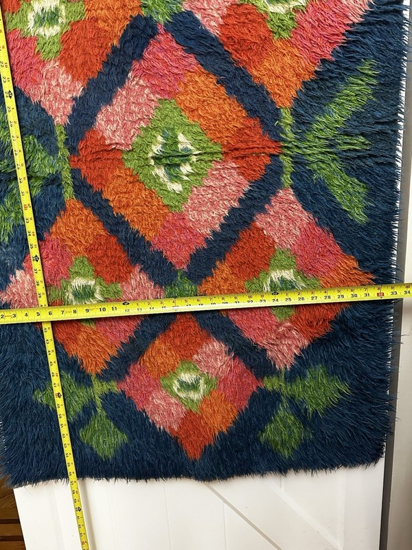 VINTAGE MID CENTURY MODERN SCANDINAVIAN RYA RUG SHAG WOOL WALL HANGING 35X56 gallery