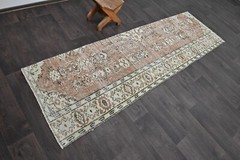 Vintage Turkish Runner Rug 2x8ft Wool Anatolian Handmade Hallway Oushak BROWN