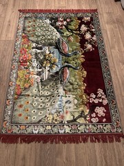 Vintage Velvet Pictorial Peacock Rug 48x75in Amazing Condition!