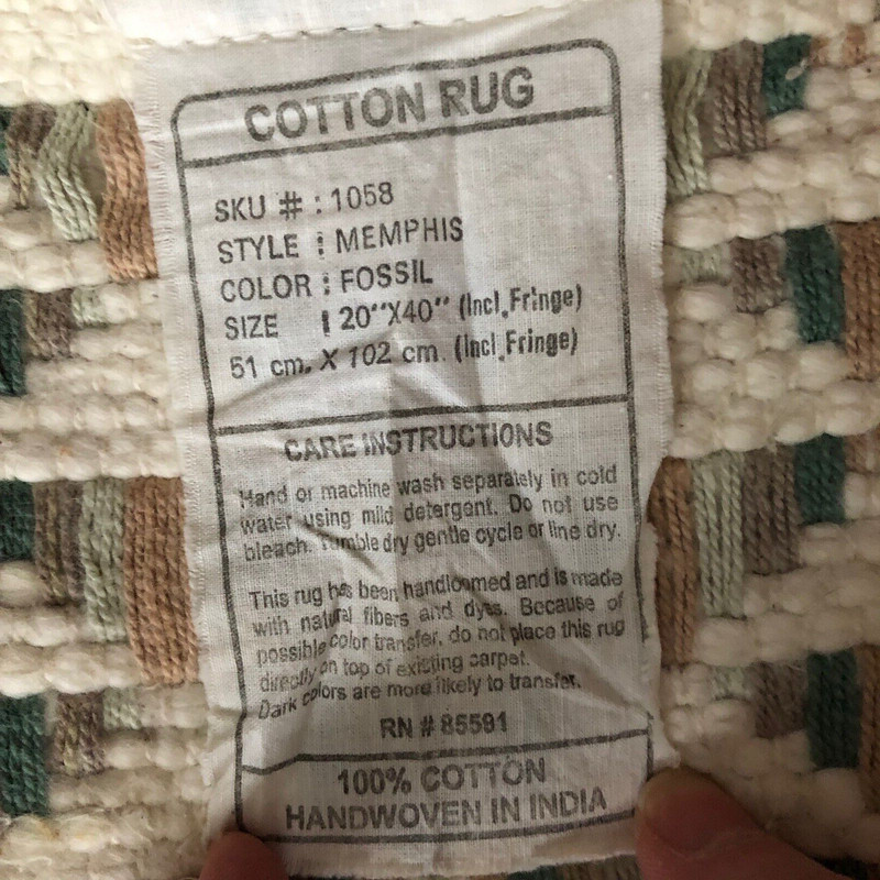 Flat Handwoven Rug Cotton Neutral Memphis Fossil India Dhurrie 19x33" Vintage gallery