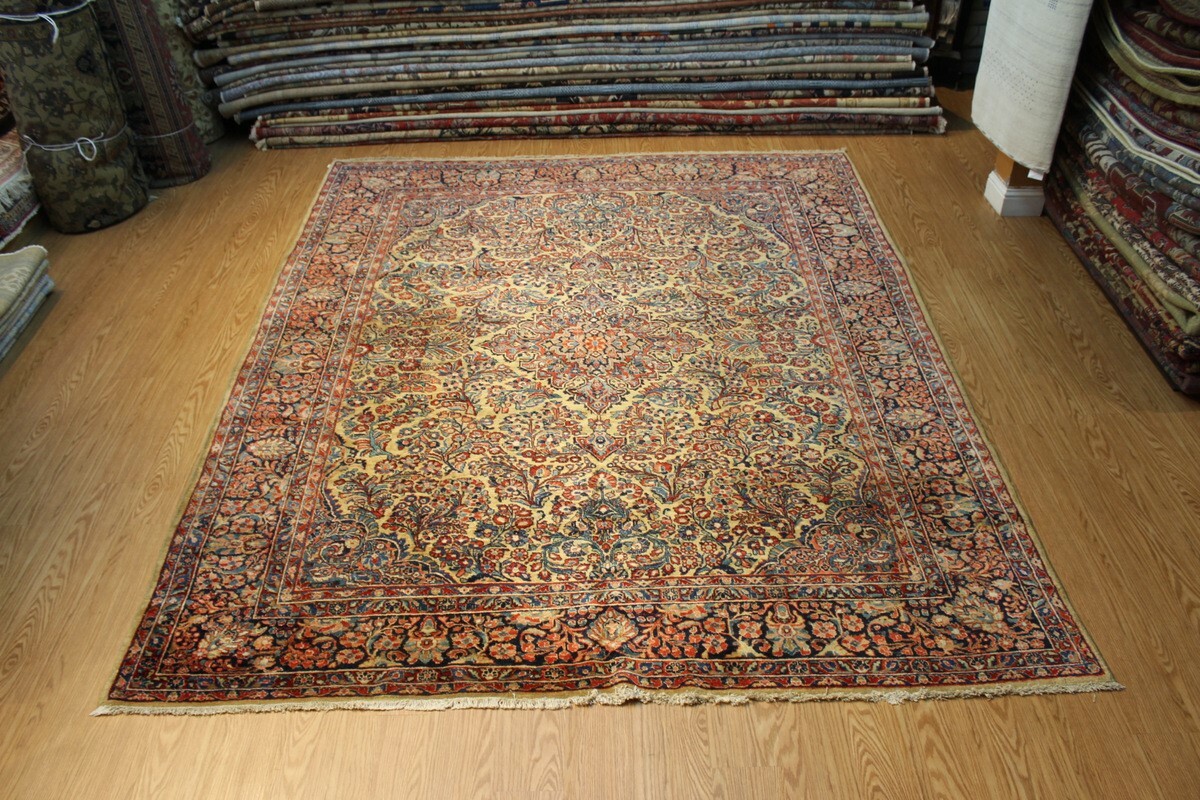 CIRCA 1900 ANTIQUE AUTHENTIC SAROUK RUG 9' x 11' FLORAL ORIENTAL RUG YELLOW gallery