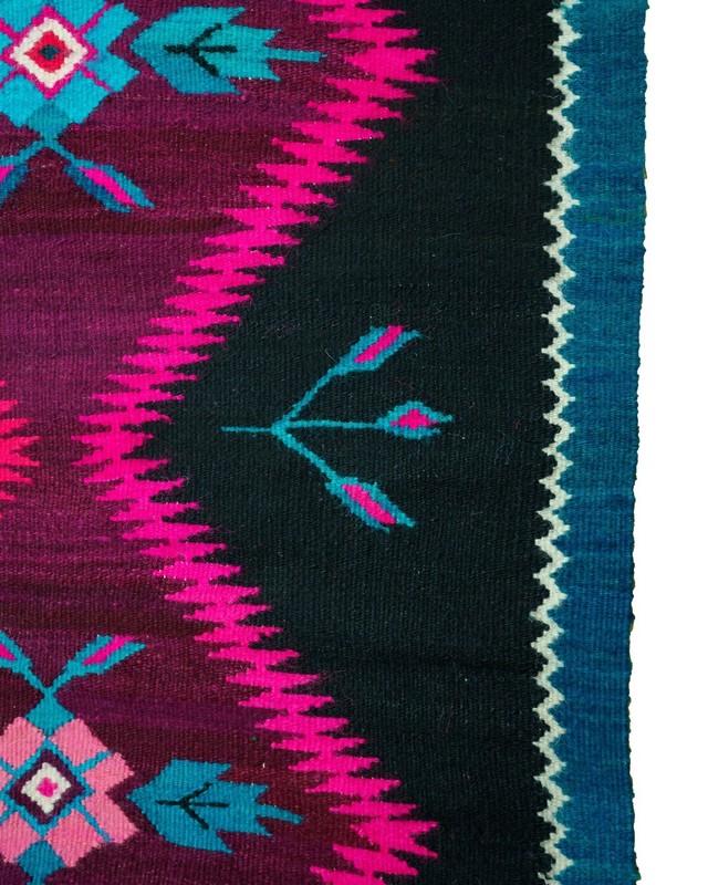 Oltenian Kilim Runner 100% Wool Geometric Purple Teal Pink 1970s Romania 13x6ft gallery