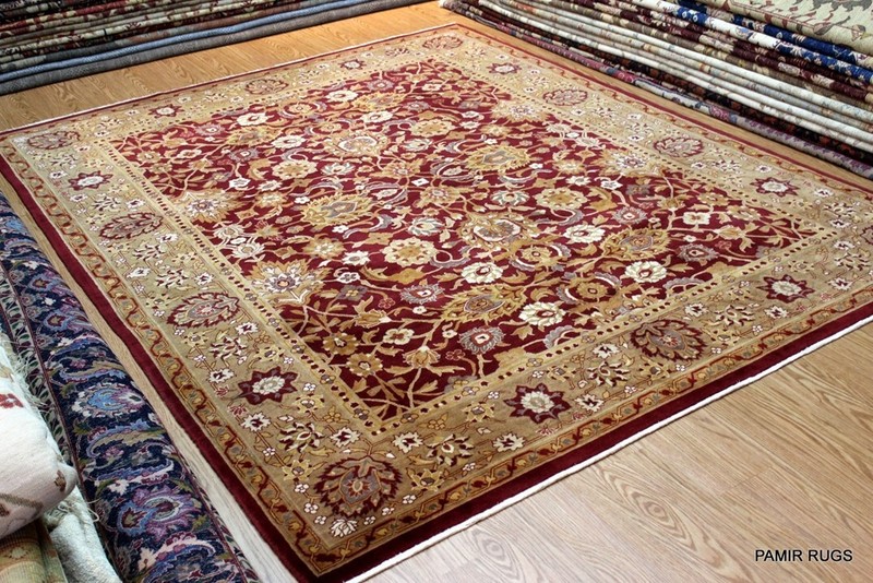 Very Fine Quality Hand Knotted 8' x 10' AGRA Dark red, gold and Beige gallery