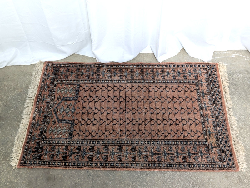 Vintage Hand Knotted Terracotta Bokhara Rug Turkmen Wool Rug Gul Motifs 4' x 2.5 gallery