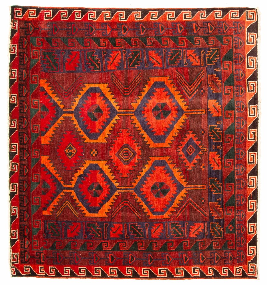 Vintage Hand-Knotted Carpet 6'8" x 5'11" Traditional Oriental Wool Area Rug