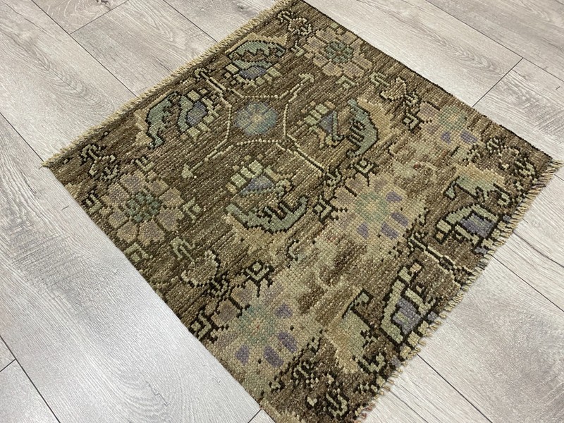 2x2 Brown rug, 2x2 Small rug, 2x2 Square rug, Turkish vintage rug, 2.0x2.0 ft gallery