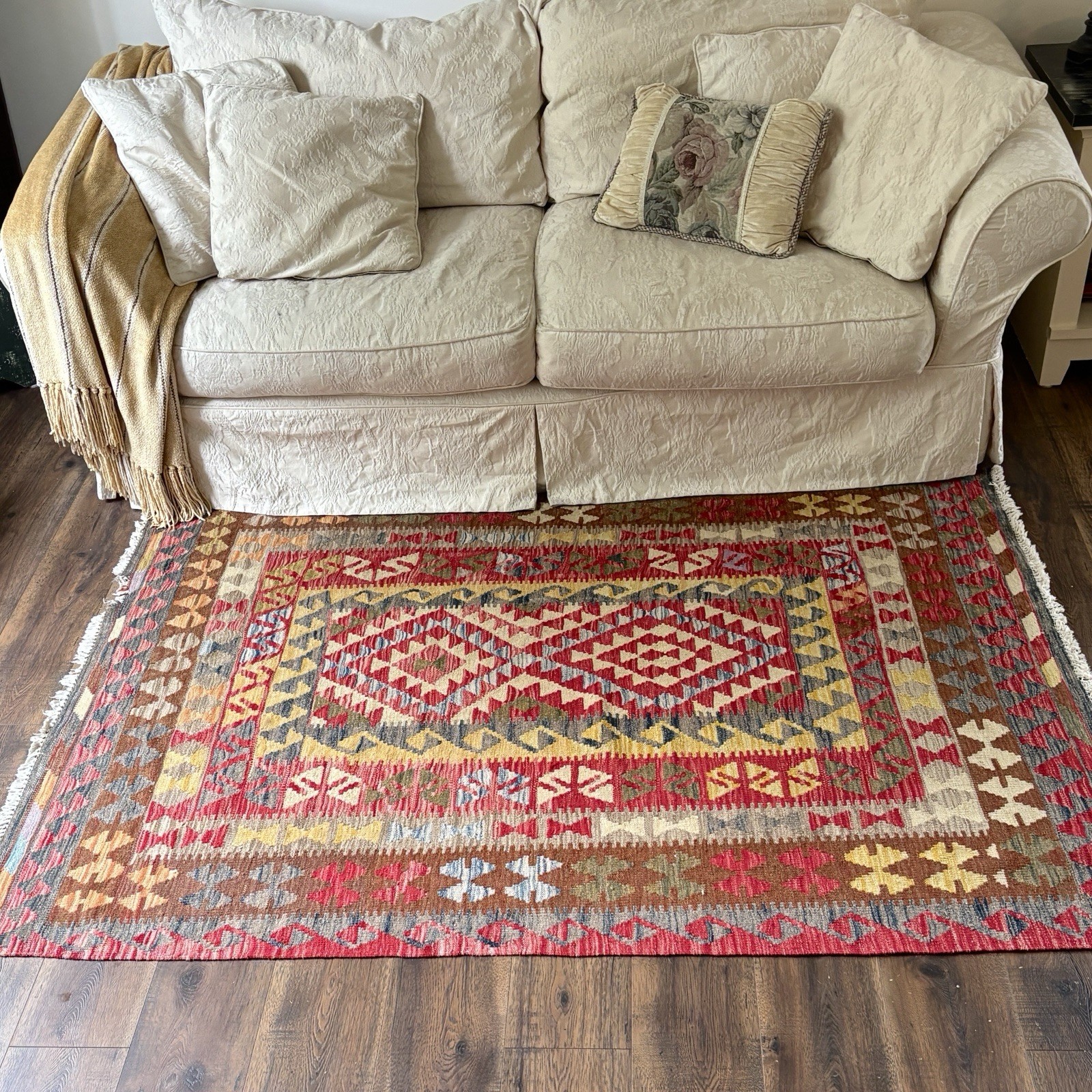 Vintage ABC Carpet Home Kilim Rug 5x7 Reversible Tribal Flat-Weave Red 90s Style gallery