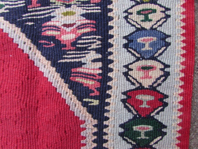 Fine Vintage Traditional Hand Made Oriental Wool Blue Red Small Kilim 104x74cm gallery