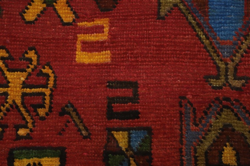 Geometric Wool Red Runner Rug 9 ft Hand-made Vintage Traditional Carpet 4x9 gallery