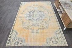 Oushak 5×8,Turkish Rug,vintage,anatolian,ORANGE,kilim,Bohemian,handmade,wool