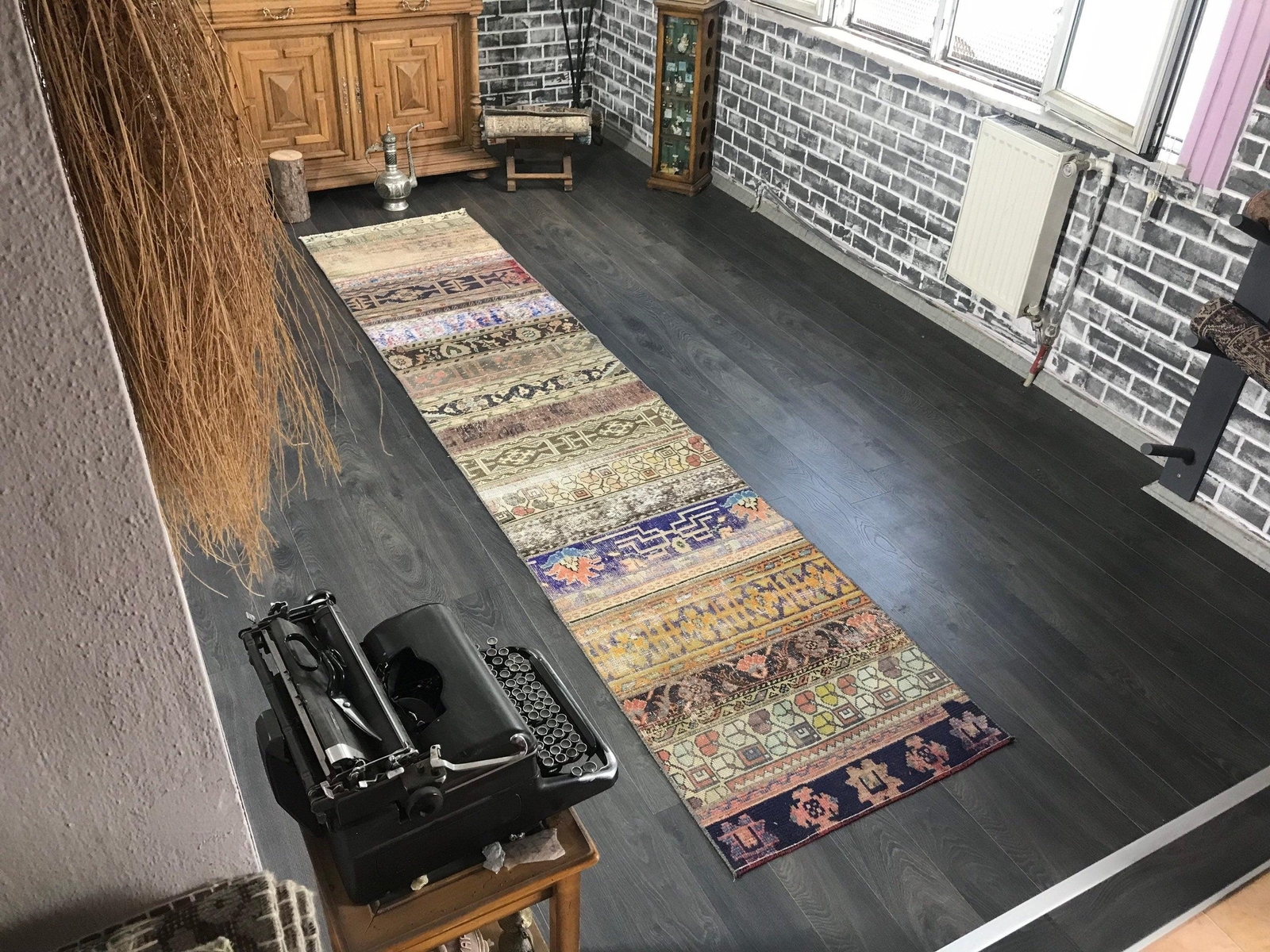 2.6x11.9 Small Vintage Wool and Cotton Runner Rug gallery