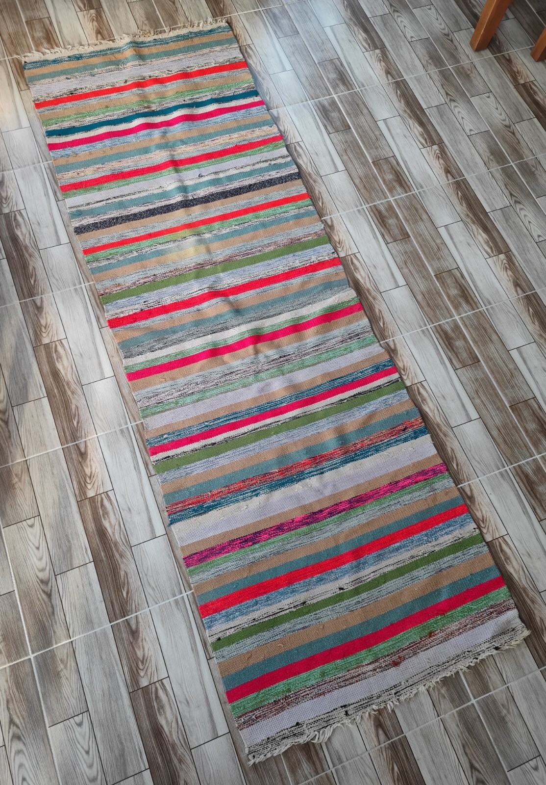 Striped Runner Rug, Stair Tread Hand MADE Kilim, 4.7 x 7.1 Ft gallery