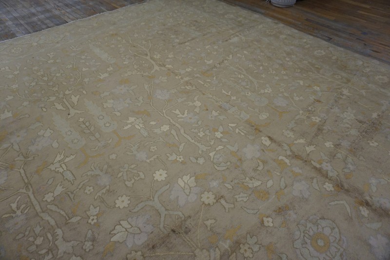 14X18 Vintage Indian Beige Wool Area Rug 1930 gallery