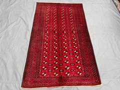 3’8×6’1 ft Vintage Turkmen Bukhara, Red & Black Geometric Floral Rug