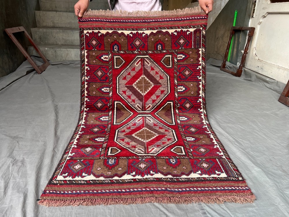 Vintage Afghan Baluchi Rug 2'9x4'6 Ft Hand Knotted Wool Soft Tribal Accent Rug