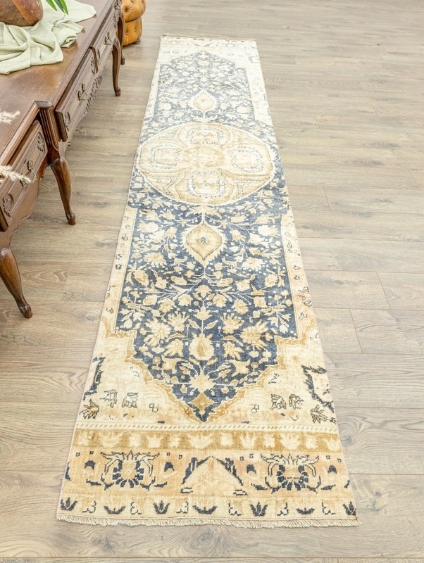 Long Hallway Rug Vintage Turkish Oushak Runner Earth Tone Floral 2.5x11.2 ft gallery
