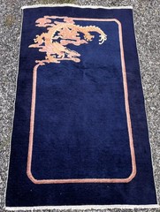 Since 1910 Antique Chinese Peking Rug 3×5 Ft Dark Blue, dragon, Art Deco