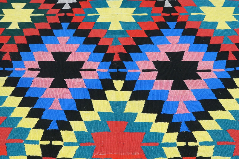 Turkish Rug Handmade Floor Rug Large Multicolor Carpet Boho Flatweave 69"x121" gallery