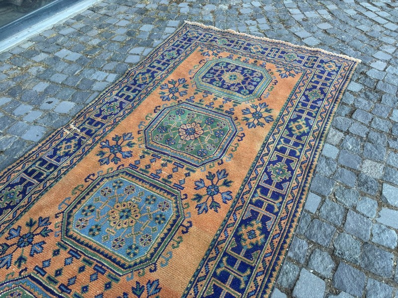 Bohemian rugs, Runner rug, Handmade, Turkish rug, Vintage, Wool | 4,4 x 11,4 ft gallery