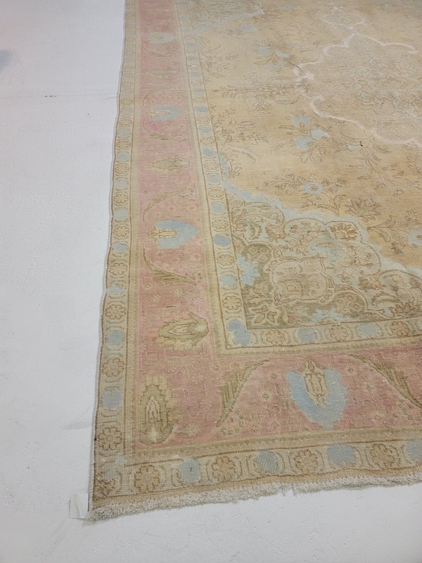 Antique Oriental Hand-Knotted Wool Area Rug Distressed Beige/Blue 9'9" x 12'7" gallery