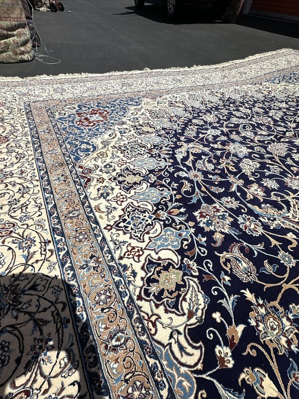 Auth: Vintage Nayin Rug Fine Silk & Wool HUGE Palatial Orientalist Blue 16x25 gallery