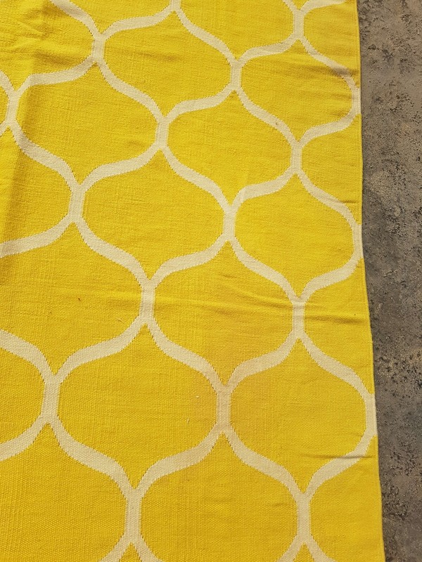 Vintage Handmade Traditional Geometric Yellow Kilim Floor Rug Carpet 233x166cm gallery