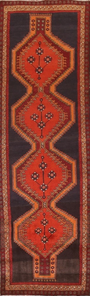 Vintage Tribal Orange Wool Hand-knotted 13 ft Runner Rug Nomadic Carpet 4x13