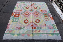 Kilim Vintage Traditional Hand Made Oriental Blue Purple Wool Kilim 211x149cm