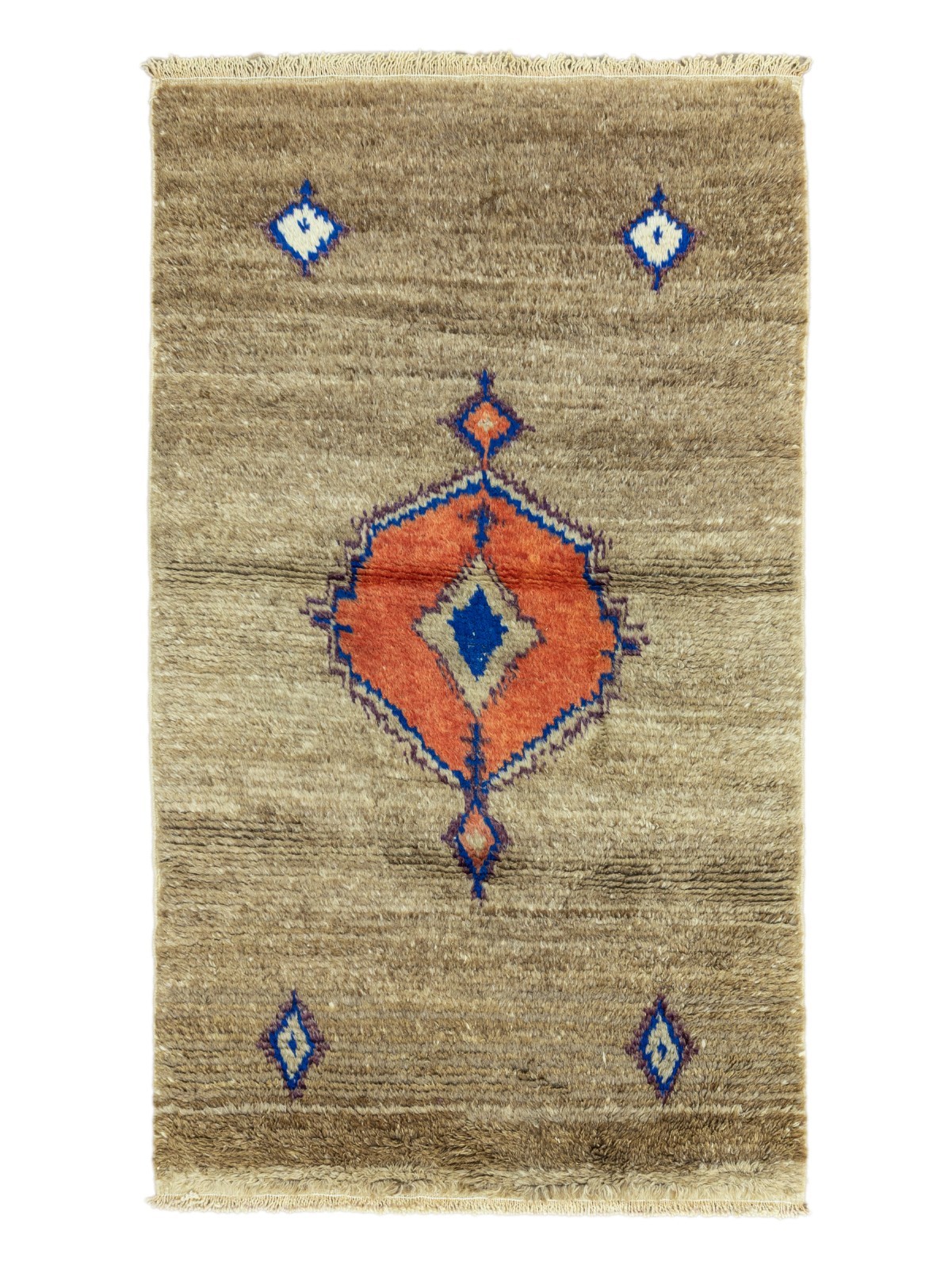 Vintage Anatolian Tulu Rug Handwoven Wool Mohair Shag Taupe Coral 3'4" x 5'9" ft gallery