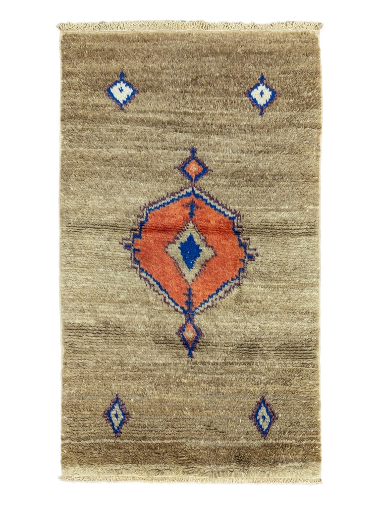 Vintage Anatolian Tulu Rug Handwoven Wool Mohair Shag Taupe Coral 3'4" x 5'9" ft