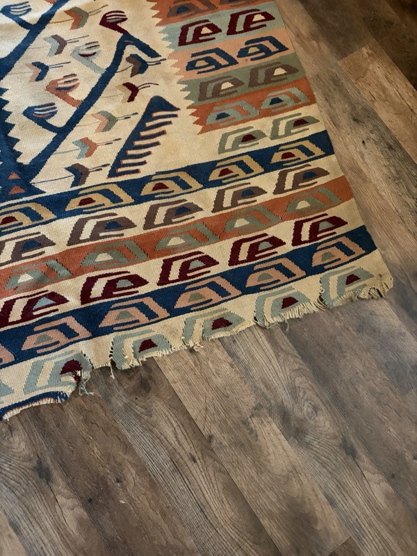 Estate Sale Aztec Turkish Vintage Wool Kilim Rug 46 X60 Inches Hand Woven gallery