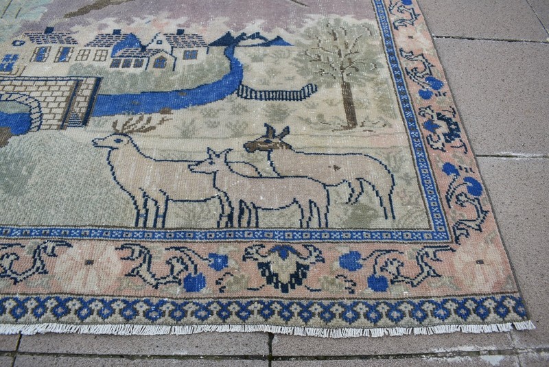 Stunning Wall Decor Rug 4'9'' x 3'8'' ft. Vintage Anatolian Pictorial Oushak Rug gallery
