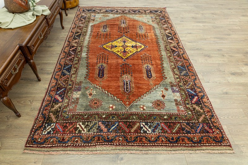 Earth Tone Living Room Rug 6.1x9.6 ft – Vintage Turkish Tribal Hand-Knotted Wool gallery