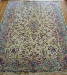 Antique Kermann Hand Knotted Wool Floral Gold Oriental Rug 9’8″x 14′ Excellent