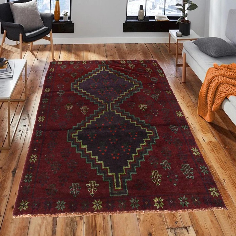 Tribal Afghan Handmade Rugs & Carpets in Antiques Woolen Red Rug 4'5x6'4, G29013 gallery