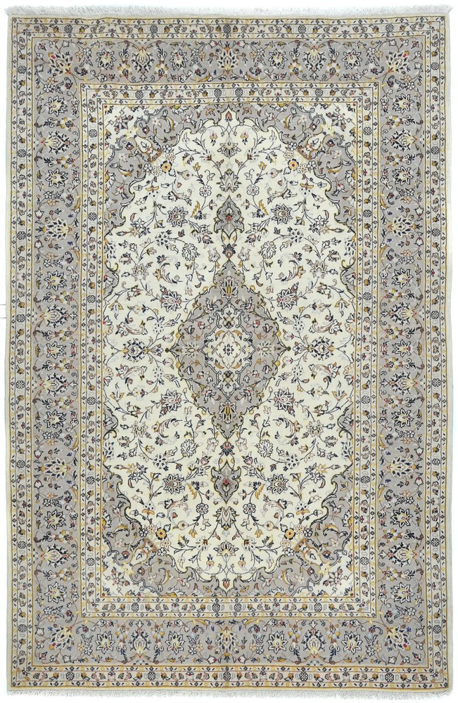 Vintage Cream Oriental Wool Rug 6'4X9'6 ft Traditional Floral Dining Room Carpet