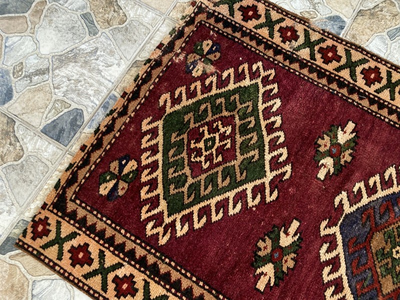 Vintage Kurdish Area Rug | 2.9x5.1 ft Hand-Knotted Wool Distressed Tribal Carpet gallery
