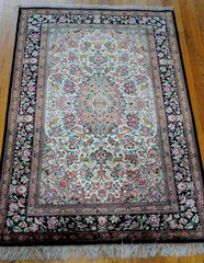 Excellent Pure Silk Hand Knotted Oriental Rug with Birds Flowers 3’6″ x 5’4″