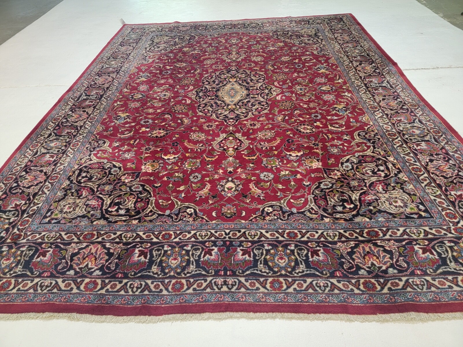 Antique Oriental Hand-Knotted Wool Area Rug Red/Blue Live/Dine Room 9'7" x 12'5" gallery
