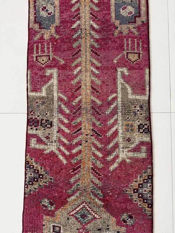 Vintage Handmade Oushak Runner, 2x9 Turkish Rug in Pink Gray Beige gallery
