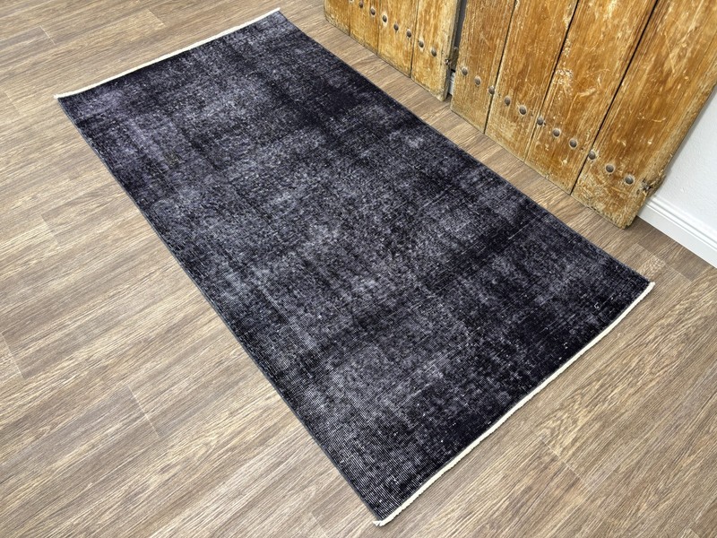 4x7 Solid Black Vintage Turkish Area Rug, Hand-Knotted Wool on Cotton Rug gallery