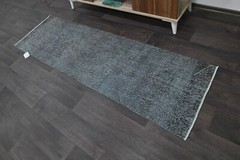 Vintage Turkish Runner Rug 2x7ft BLUE Handmade Anatolian Oushak Hallway Wool