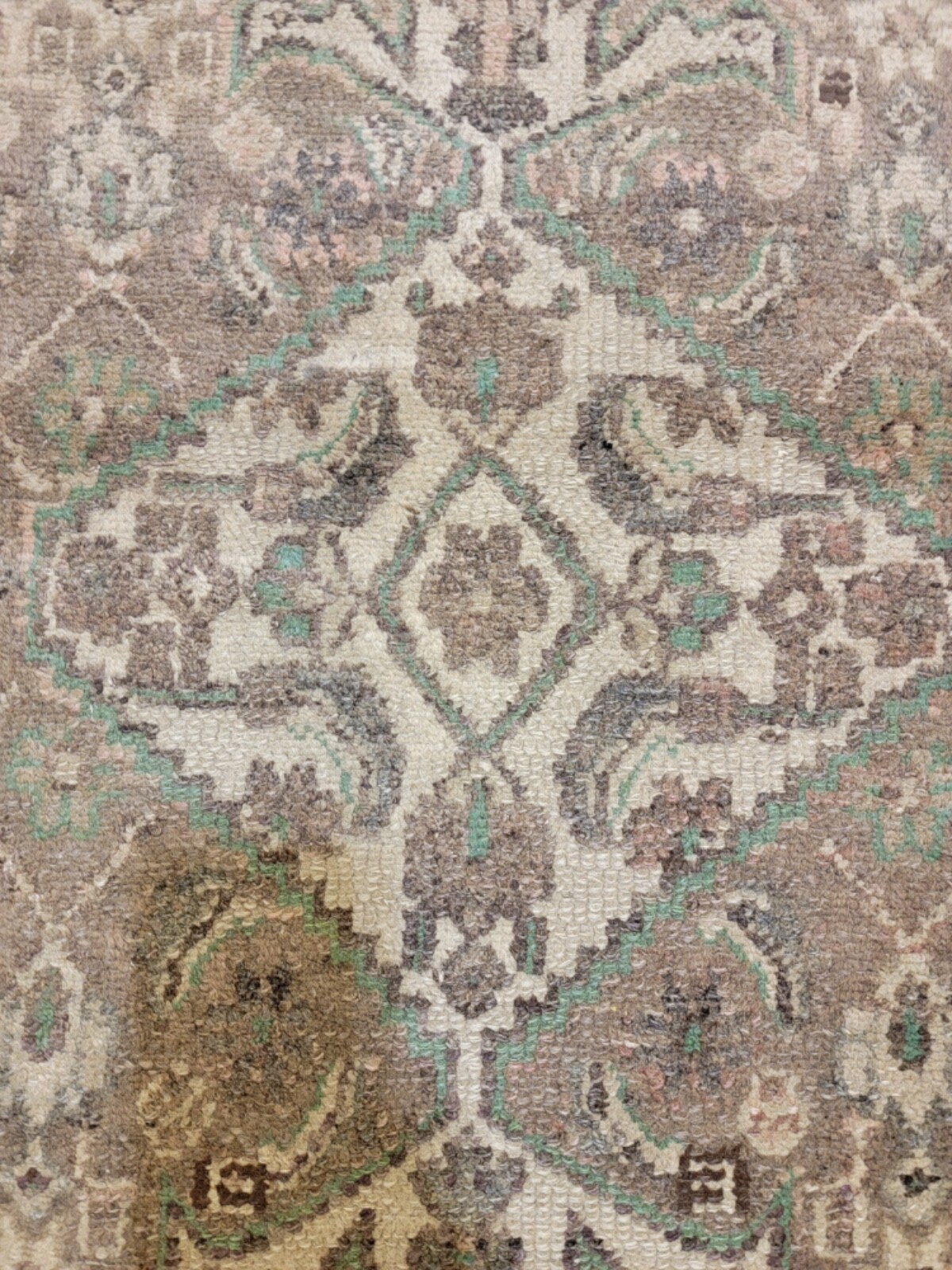 Antique Oriental Hand-Knotted Wool Runner Ivory/Beige/Brown/Green 3'2" x 13' gallery