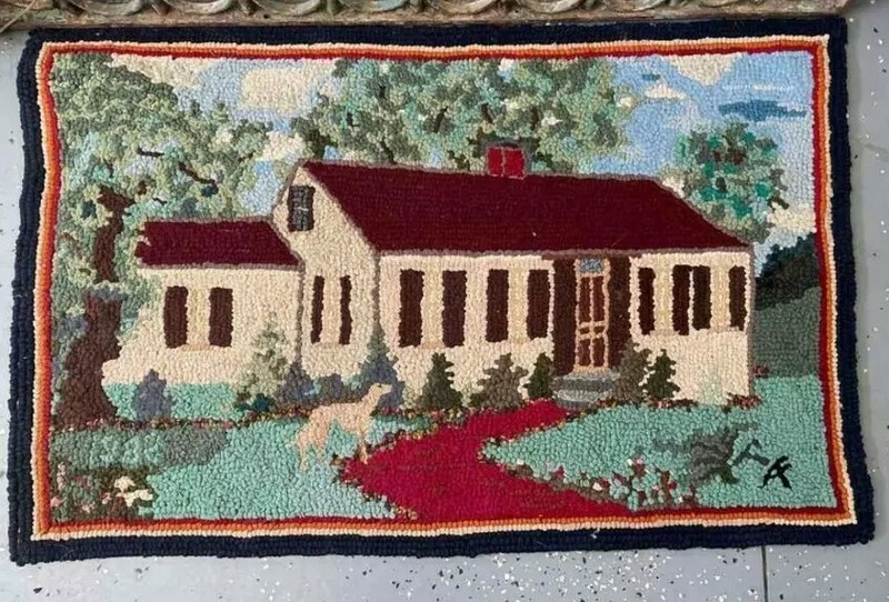 Gorgeous Hand Knotted Vintage Rug, w/Home & Dog Signed by Artist!. gallery