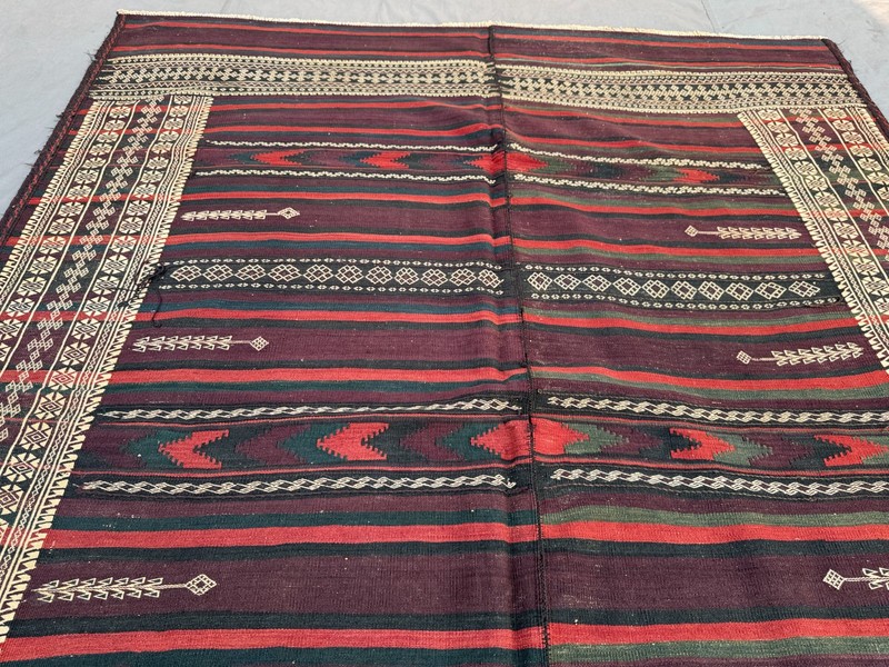 6'8x12'8 ft Vintage Afghan Baluchi Kilim Handwoven Wool Flatweave Rug gallery
